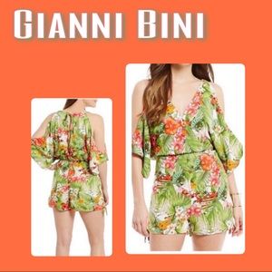 Gianni Bini Tropical Floral Cold Shoulder Romper